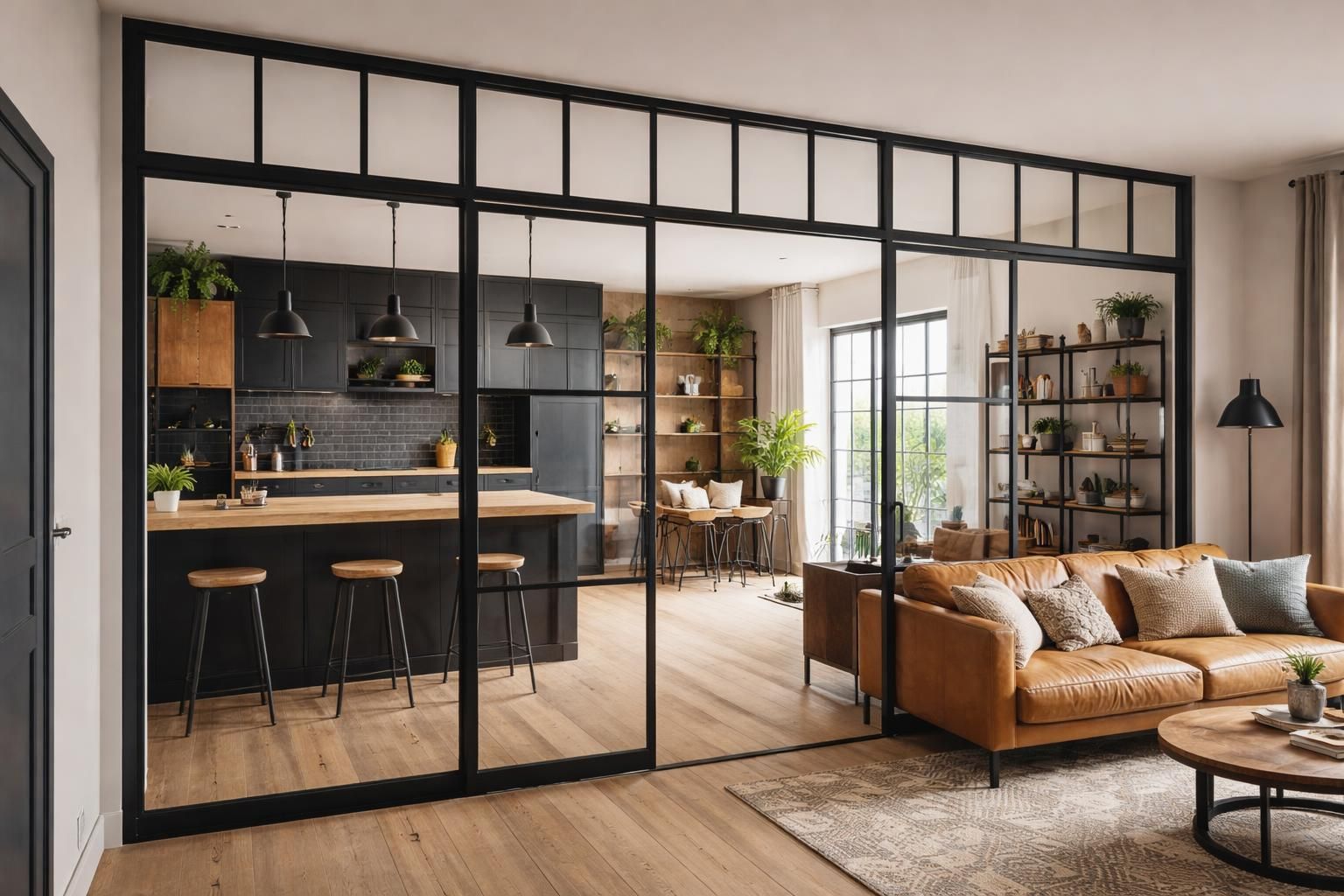 découvrez comment créer une verrière d'atelier lapeyre entre votre cuisine et salon pour apporter luminosité et style industriel à votre intérieur.