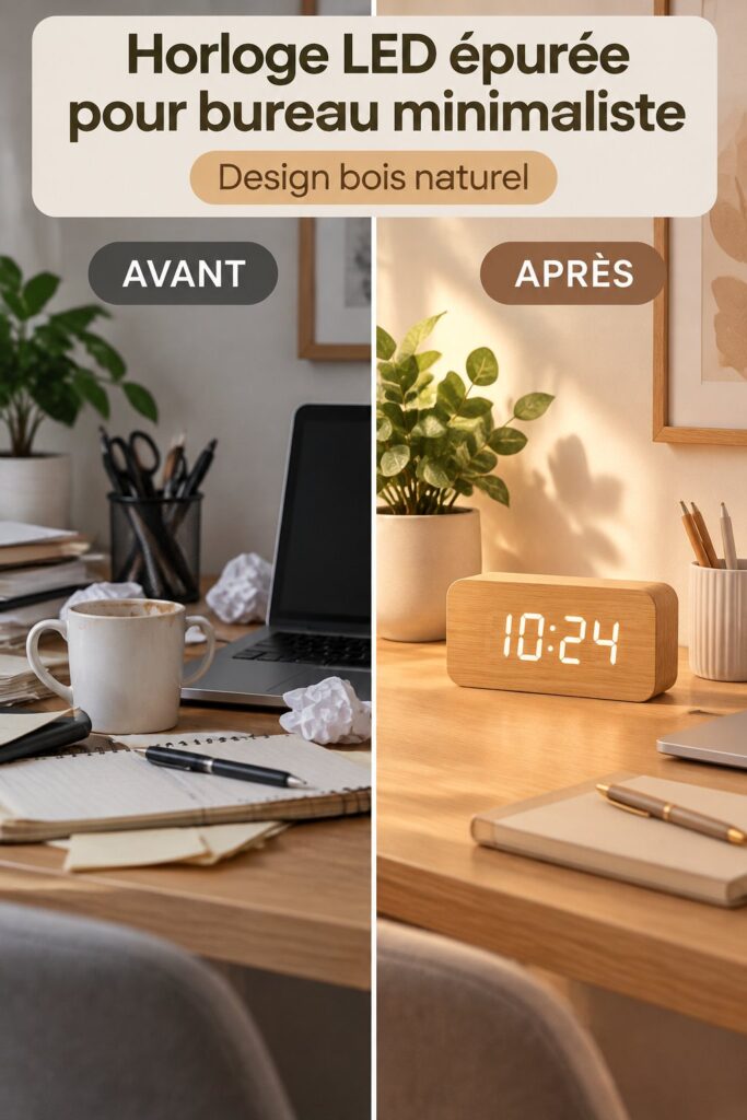 Horloge LED épurée pour bureau minimaliste